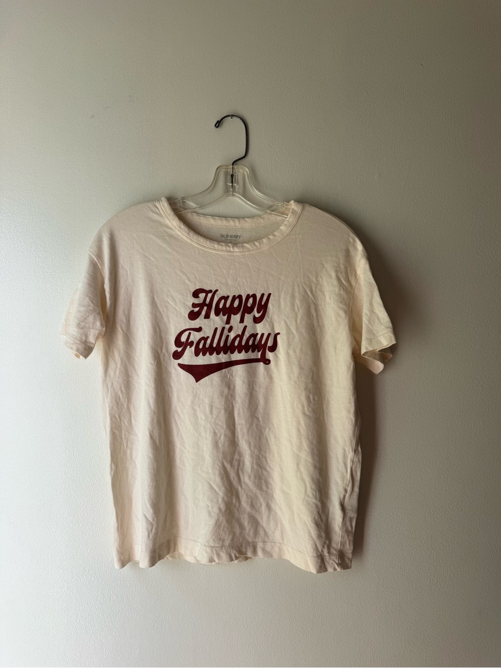 Old Navy Happy Fallidays rust orange fall Graphic cream Short Sleeve T-Shirt XS
